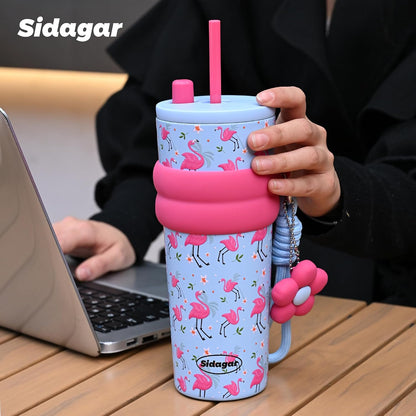 + 24 oz Stainless Steel Tumbler with Lid and Straw, Insulated Water Bottle Leak Proof for Hot and Cold, Portable Travel Coffee Mug, Reusable Coffee Cup for Women, Blue