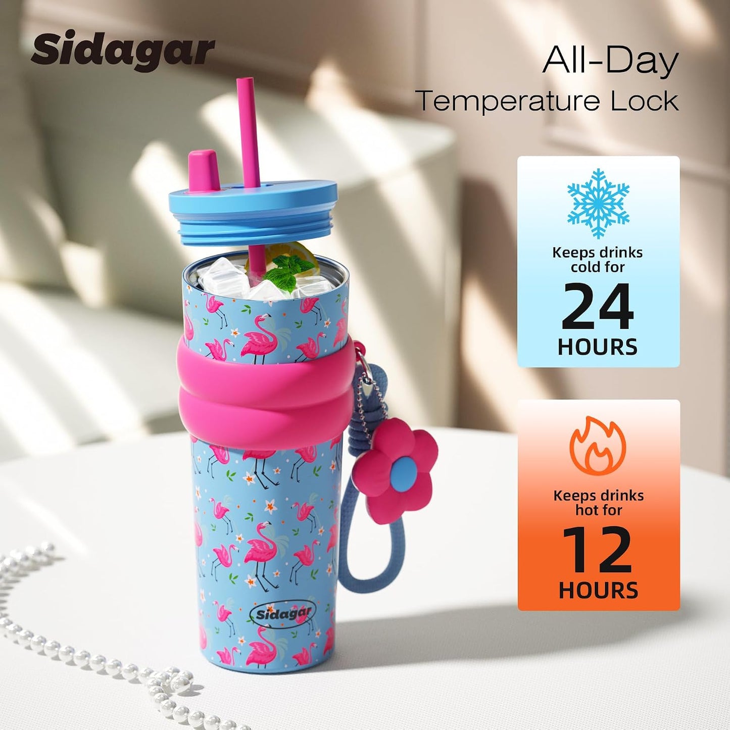 + 24 oz Stainless Steel Tumbler with Lid and Straw, Insulated Water Bottle Leak Proof for Hot and Cold, Portable Travel Coffee Mug, Reusable Coffee Cup for Women, Blue