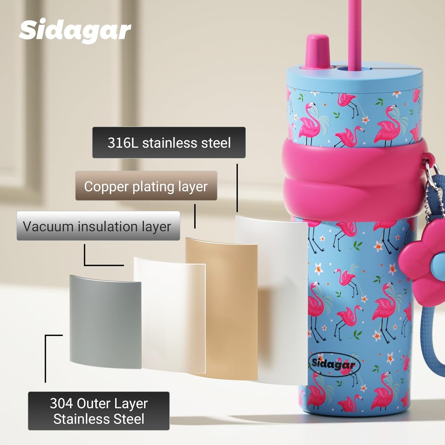 + 24 oz Stainless Steel Tumbler with Lid and Straw, Insulated Water Bottle Leak Proof for Hot and Cold, Portable Travel Coffee Mug, Reusable Coffee Cup for Women, Blue