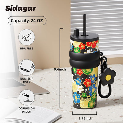 + 24 oz Stainless Steel Tumbler with Lid and Straw, Insulated Water Bottle Leak Proof for Hot and Cold, Portable Travel Coffee Mug, Reusable Coffee Cup for Women, Blue