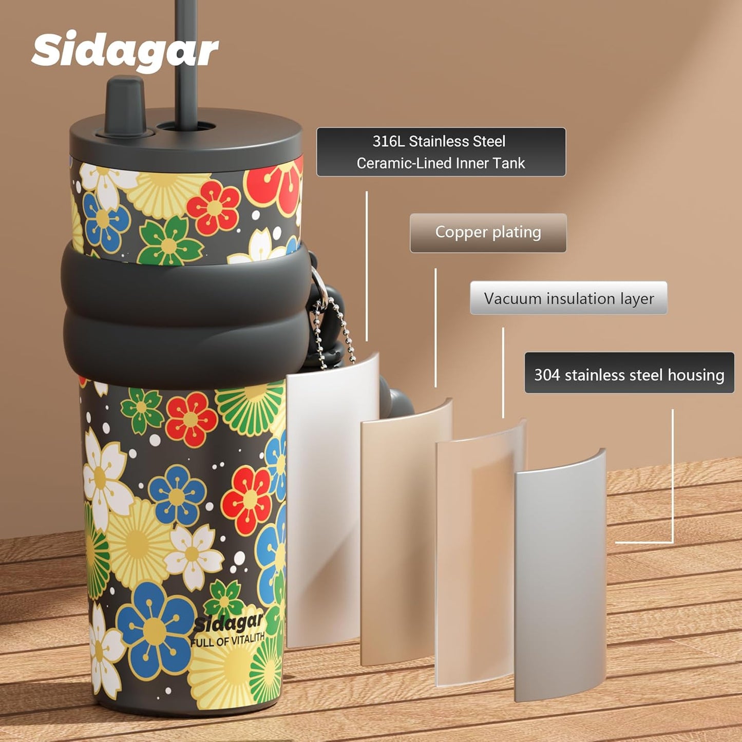 + 24 oz Stainless Steel Tumbler with Lid and Straw, Insulated Water Bottle Leak Proof for Hot and Cold, Portable Travel Coffee Mug, Reusable Coffee Cup for Women, Blue