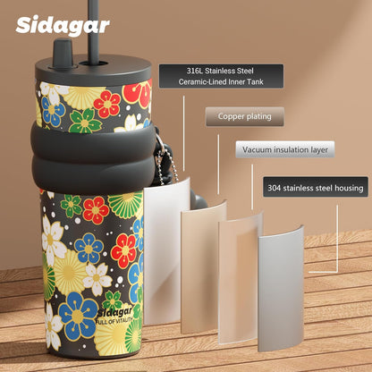 + 24 oz Stainless Steel Tumbler with Lid and Straw, Insulated Water Bottle Leak Proof for Hot and Cold, Portable Travel Coffee Mug, Reusable Coffee Cup for Women, Blue