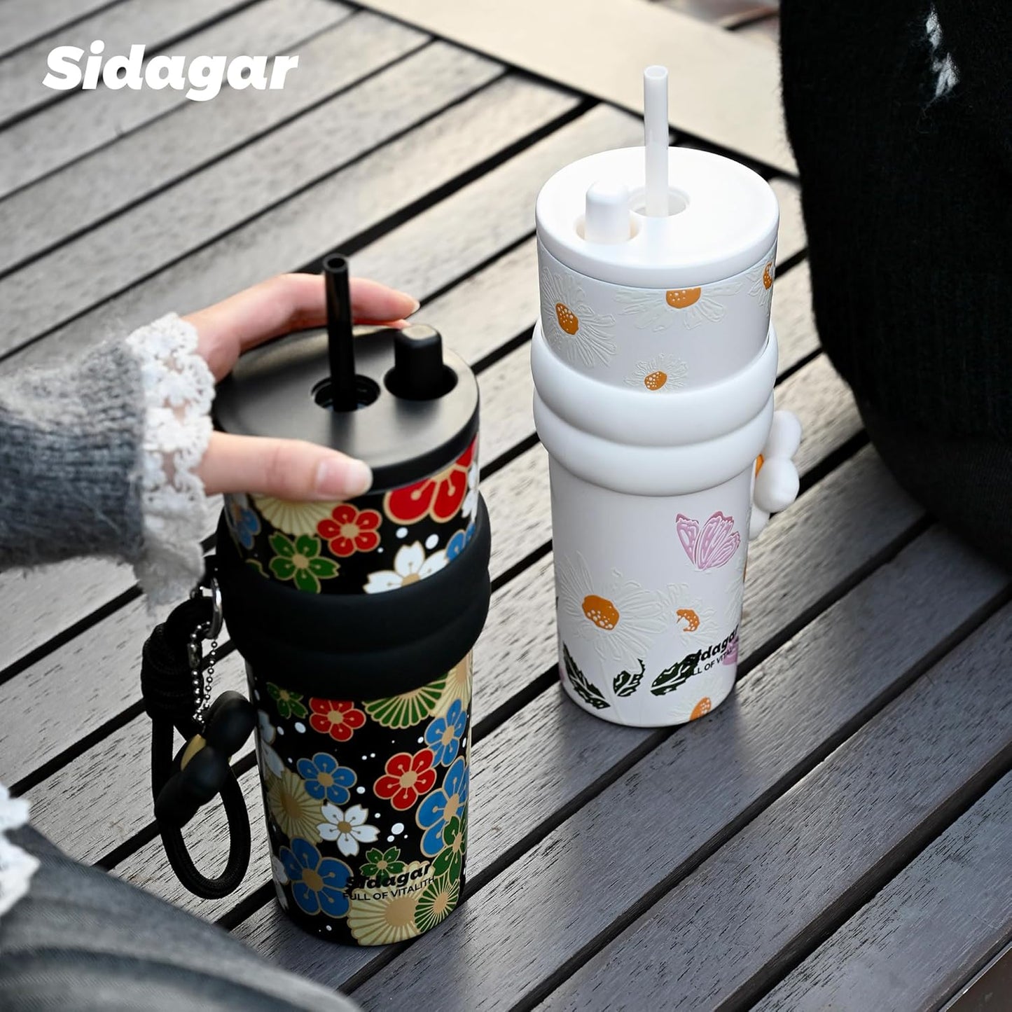 + 24 oz Stainless Steel Tumbler with Lid and Straw, Insulated Water Bottle Leak Proof for Hot and Cold, Portable Travel Coffee Mug, Reusable Coffee Cup for Women, Blue