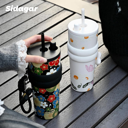 + 24 oz Stainless Steel Tumbler with Lid and Straw, Insulated Water Bottle Leak Proof for Hot and Cold, Portable Travel Coffee Mug, Reusable Coffee Cup for Women, Blue