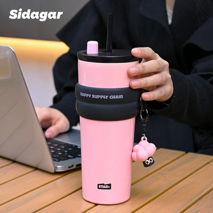 + 24 oz Stainless Steel Tumbler with Lid and Straw, Insulated Water Bottle Leak Proof for Hot and Cold, Portable Travel Coffee Mug, Reusable Coffee Cup for Women, Blue