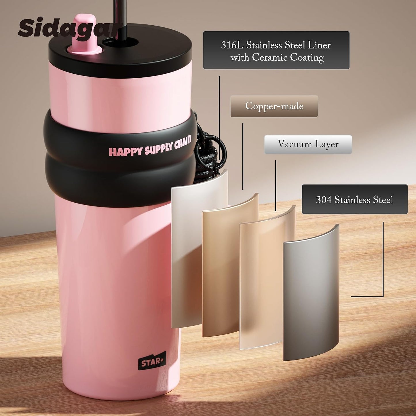 + 24 oz Stainless Steel Tumbler with Lid and Straw, Insulated Water Bottle Leak Proof for Hot and Cold, Portable Travel Coffee Mug, Reusable Coffee Cup for Women, Blue