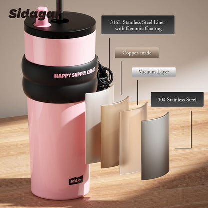 + 24 oz Stainless Steel Tumbler with Lid and Straw, Insulated Water Bottle Leak Proof for Hot and Cold, Portable Travel Coffee Mug, Reusable Coffee Cup for Women, Blue