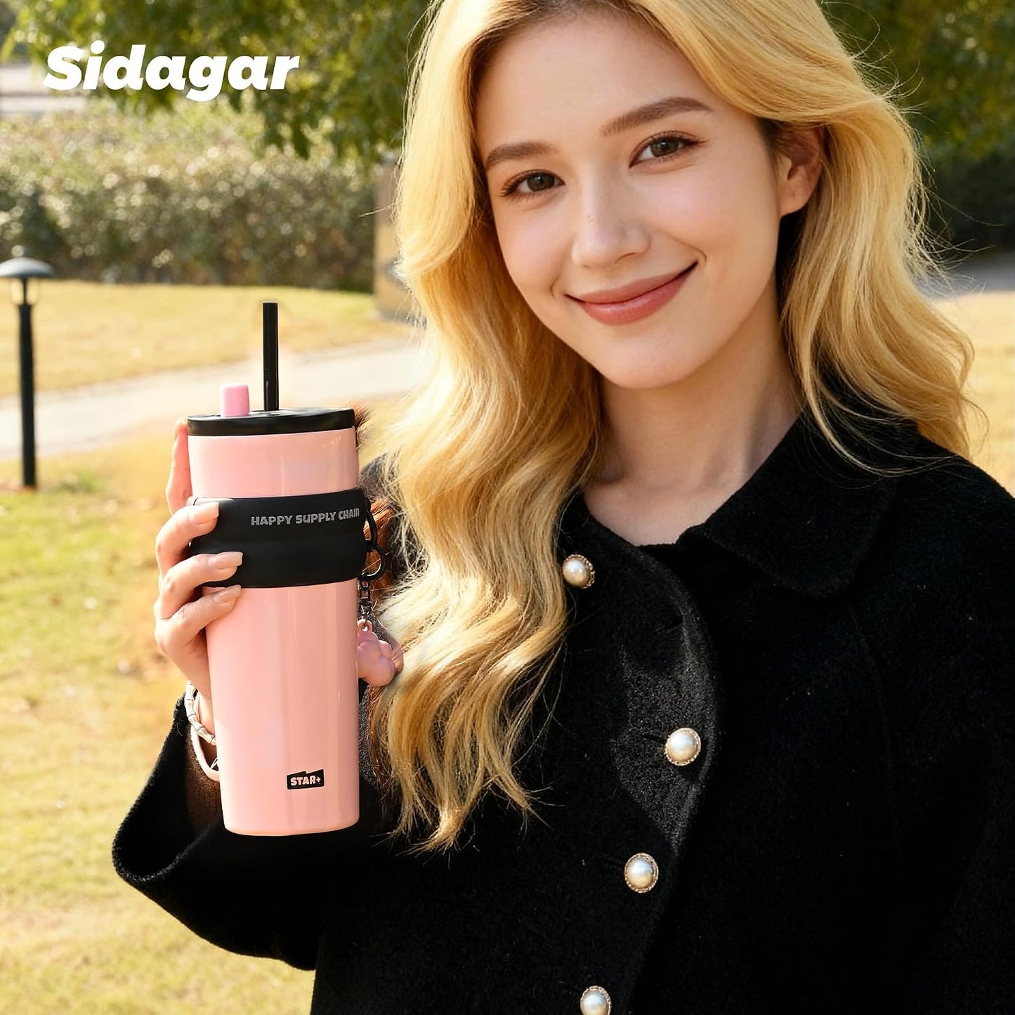 + 24 oz Stainless Steel Tumbler with Lid and Straw, Insulated Water Bottle Leak Proof for Hot and Cold, Portable Travel Coffee Mug, Reusable Coffee Cup for Women, Blue