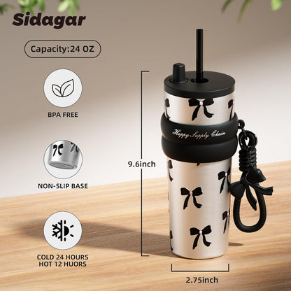+ 24 oz Stainless Steel Tumbler with Lid and Straw, Insulated Water Bottle Leak Proof for Hot and Cold, Portable Travel Coffee Mug, Reusable Coffee Cup for Women, Blue