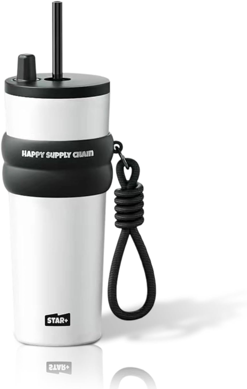 + 24 oz Stainless Steel Tumbler with Lid and Straw, Insulated Water Bottle Leak Proof for Hot and Cold, Portable Travel Coffee Mug, Reusable Coffee Cup for Women, Blue