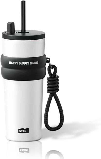 + 24 oz Stainless Steel Tumbler with Lid and Straw, Insulated Water Bottle Leak Proof for Hot and Cold, Portable Travel Coffee Mug, Reusable Coffee Cup for Women, Blue