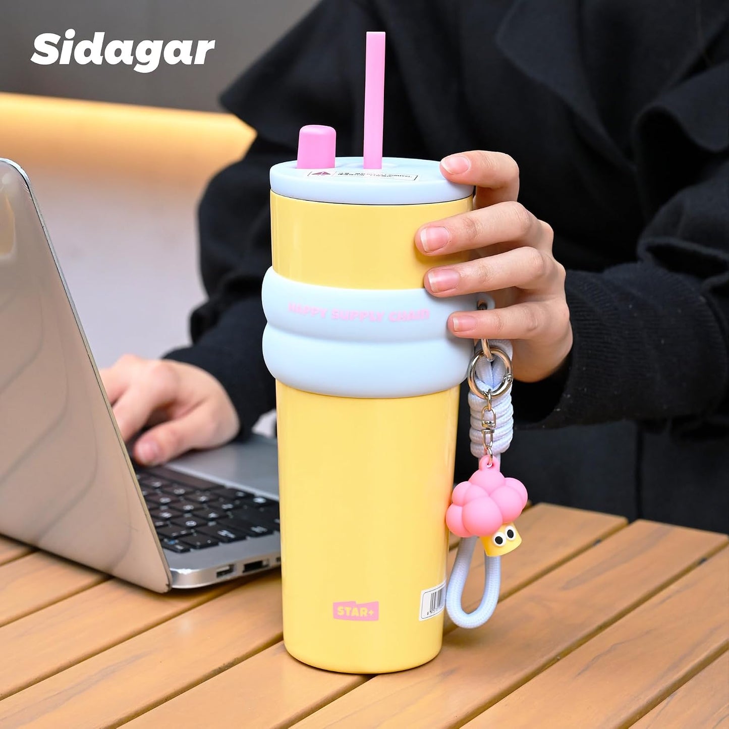 + 24 oz Stainless Steel Tumbler with Lid and Straw, Insulated Water Bottle Leak Proof for Hot and Cold, Portable Travel Coffee Mug, Reusable Coffee Cup for Women, Blue