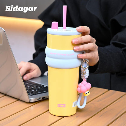 + 24 oz Stainless Steel Tumbler with Lid and Straw, Insulated Water Bottle Leak Proof for Hot and Cold, Portable Travel Coffee Mug, Reusable Coffee Cup for Women, Blue