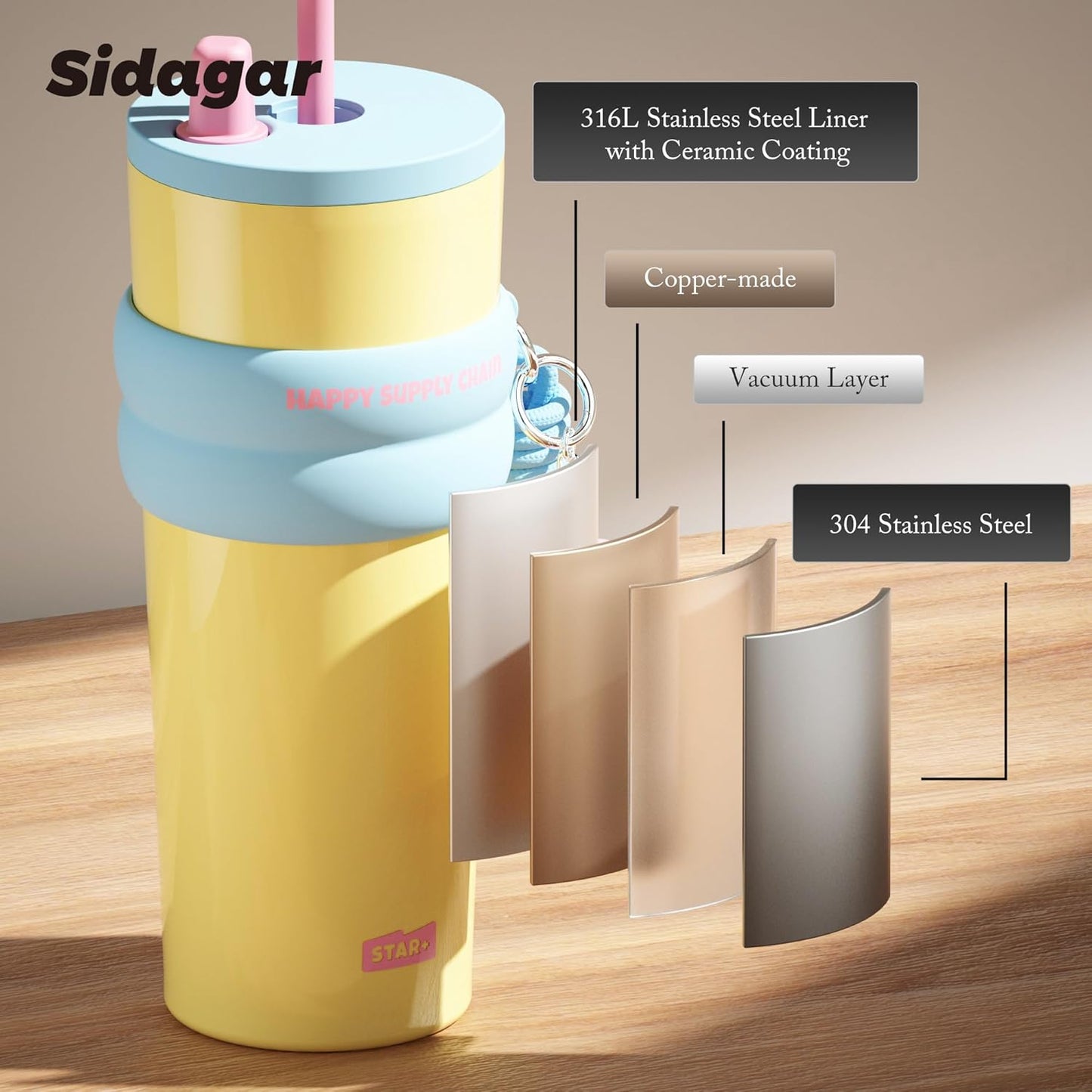 + 24 oz Stainless Steel Tumbler with Lid and Straw, Insulated Water Bottle Leak Proof for Hot and Cold, Portable Travel Coffee Mug, Reusable Coffee Cup for Women, Blue