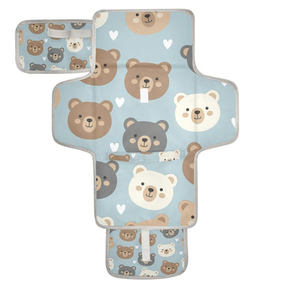 Bears Hearts Pattern Portable Diaper Changing Pad Daycare