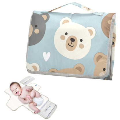 Bears Hearts Pattern Portable Diaper Changing Pad Daycare
