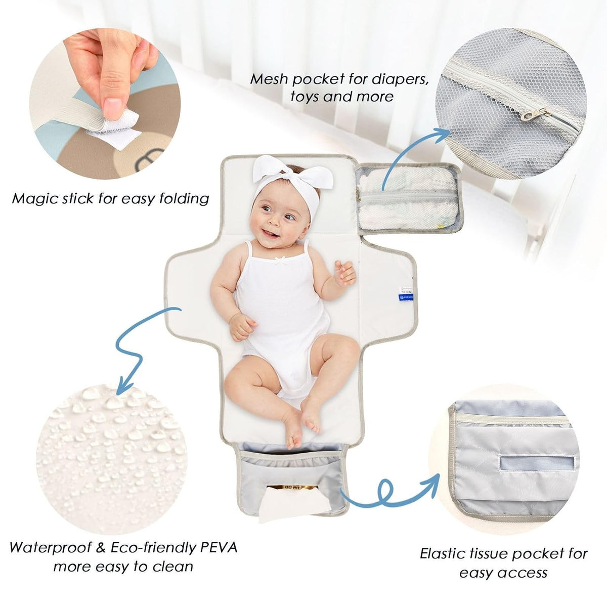 Bears Hearts Pattern Portable Diaper Changing Pad Daycare