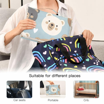 Bears Hearts Pattern Portable Diaper Changing Pad Daycare