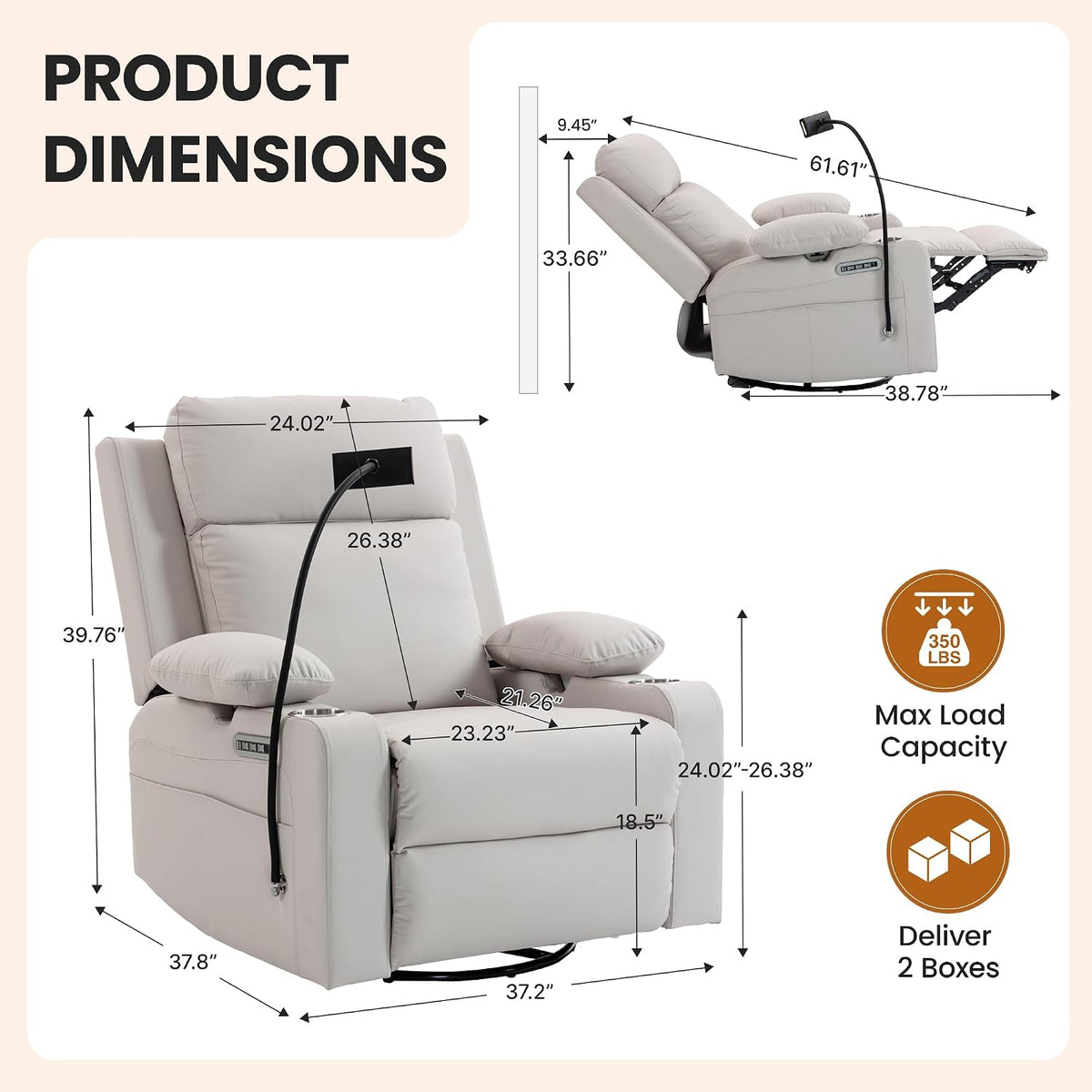 Power Rocking Chair Nursery with Adjustable Armrests, Beige