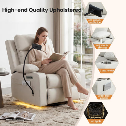Power Rocking Chair Nursery with Adjustable Armrests, Beige