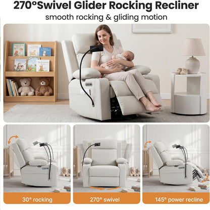 Power Rocking Chair Nursery with Adjustable Armrests, Beige