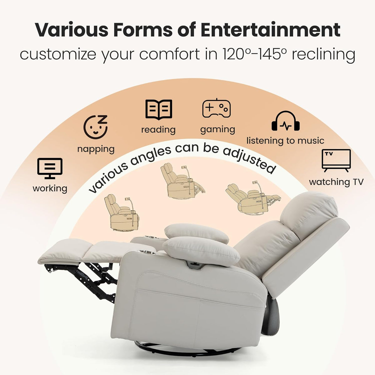 Power Rocking Chair Nursery with Adjustable Armrests, Beige
