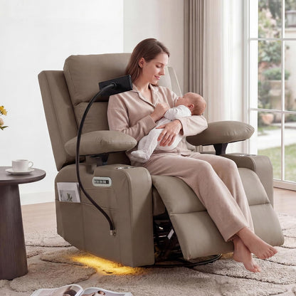 Power Rocking Chair Nursery with Adjustable Armrests, Beige