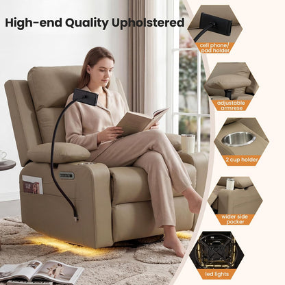 Power Rocking Chair Nursery with Adjustable Armrests, Beige