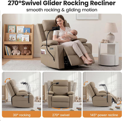 Power Rocking Chair Nursery with Adjustable Armrests, Beige