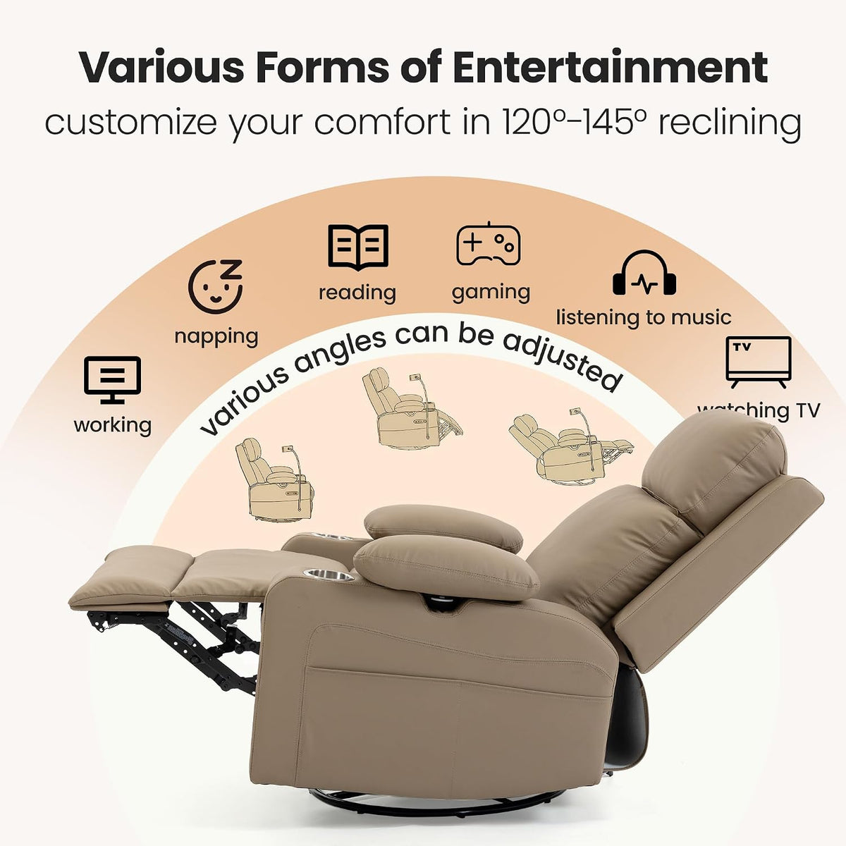 Power Rocking Chair Nursery with Adjustable Armrests, Beige