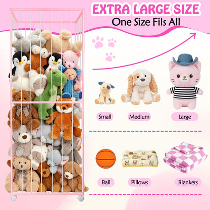 Stuffed Animal Storage Zoo with Wheels, 64" Wooden Large