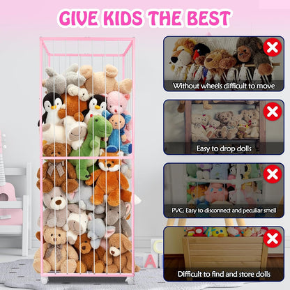 Stuffed Animal Storage Zoo with Wheels, 64" Wooden Large