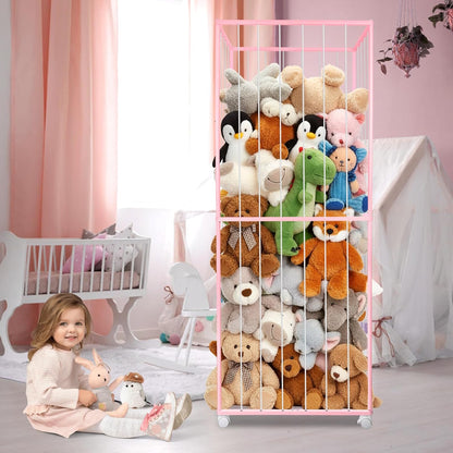 Stuffed Animal Storage Zoo with Wheels, 64" Wooden Large