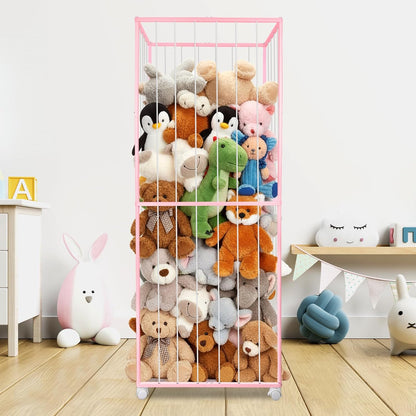 Stuffed Animal Storage Zoo with Wheels, 64" Wooden Large