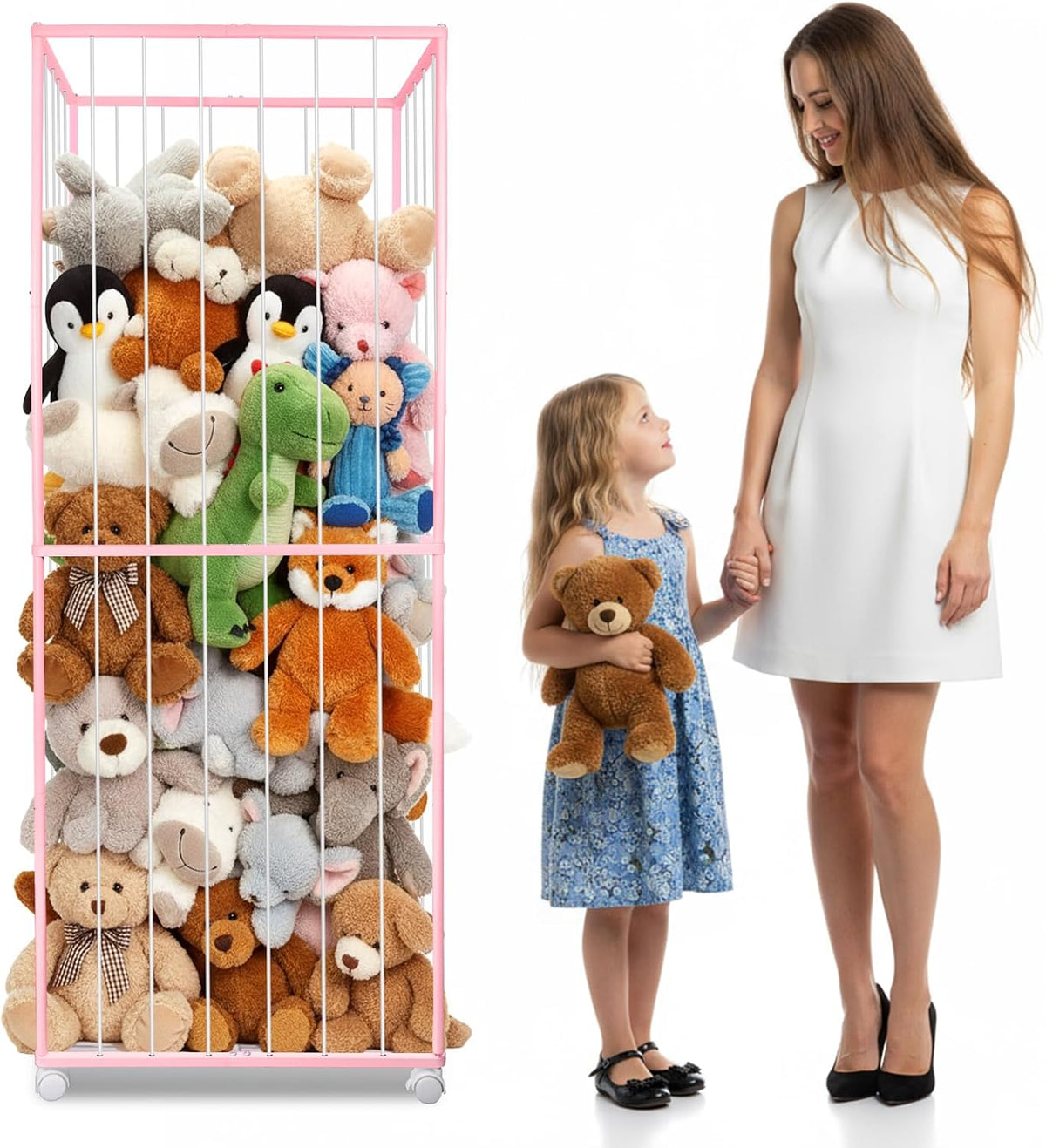 Stuffed Animal Storage Zoo with Wheels, 64" Wooden Large