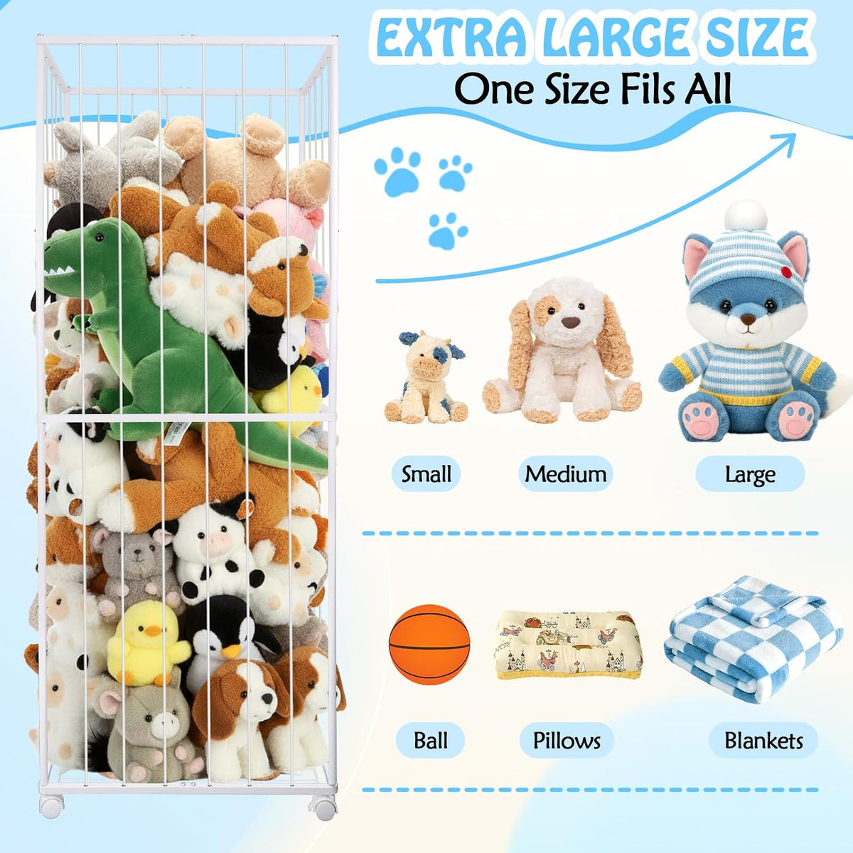 Stuffed Animal Storage Zoo with Wheels, 64" Wooden Large