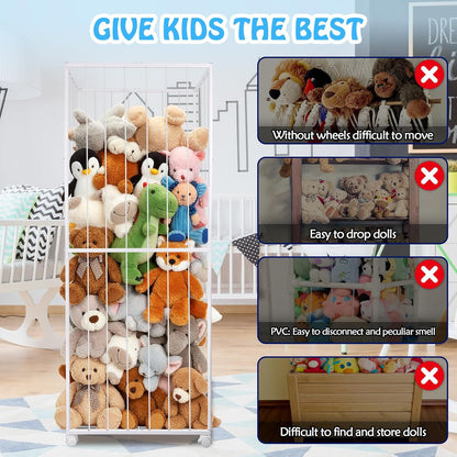 Stuffed Animal Storage Zoo with Wheels, 64" Wooden Large