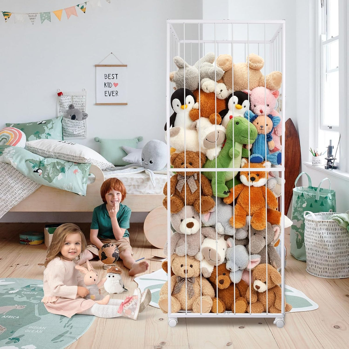 Stuffed Animal Storage Zoo with Wheels, 64" Wooden Large