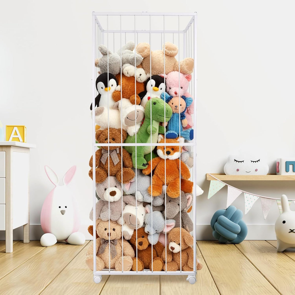 Stuffed Animal Storage Zoo with Wheels, 64" Wooden Large