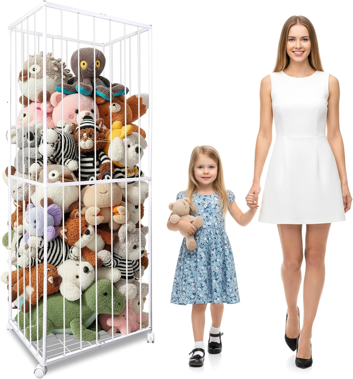 Stuffed Animal Storage Zoo with Wheels, 64" Wooden Large