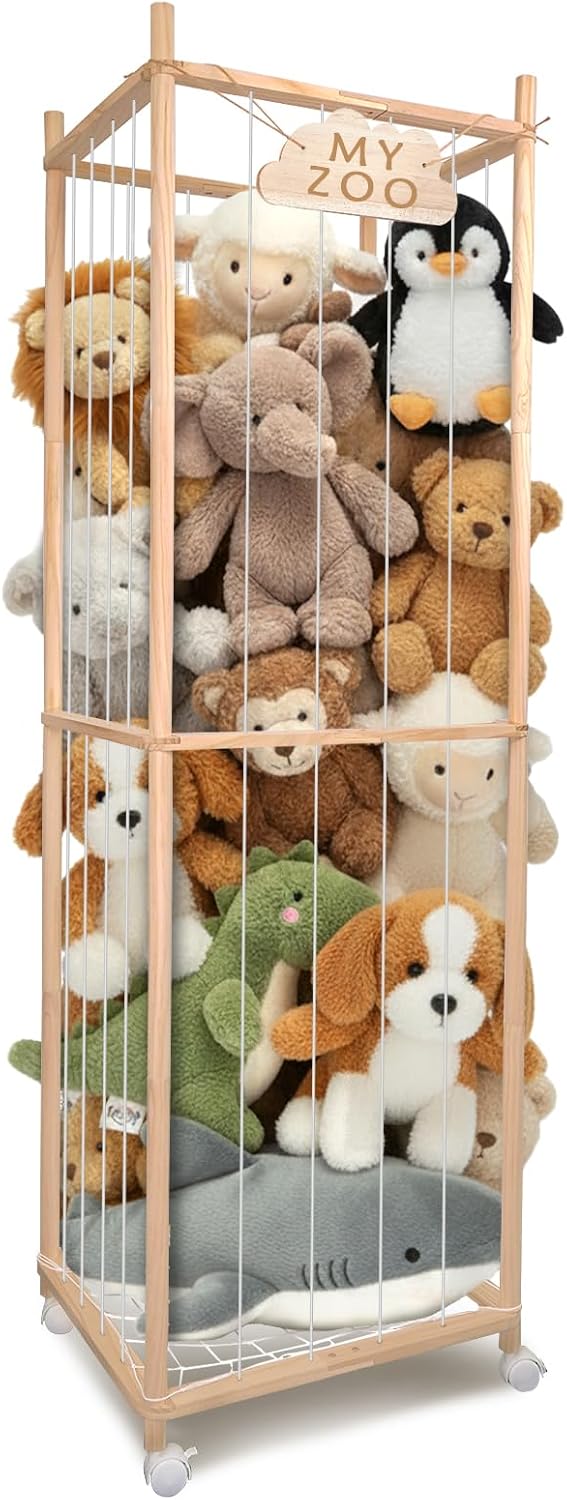 Stuffed Animal Storage Zoo with Wheels, 64" Wooden Large