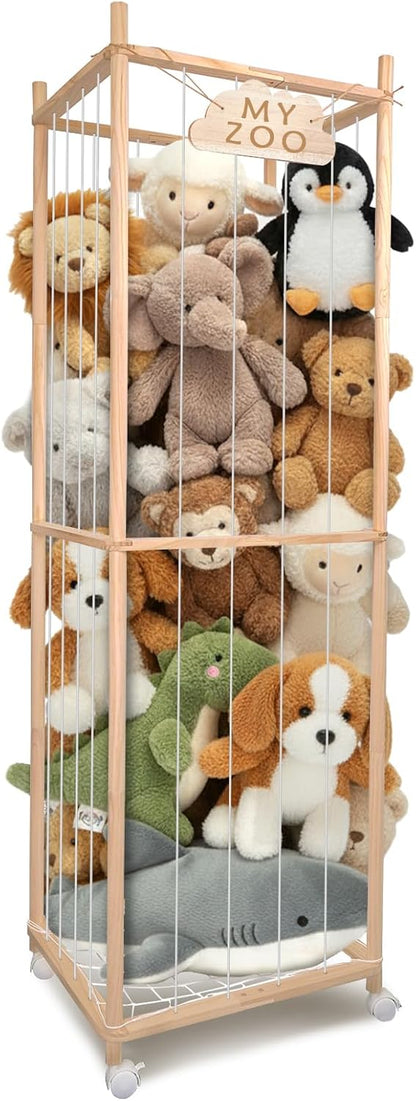 Stuffed Animal Storage Zoo with Wheels, 64" Wooden Large