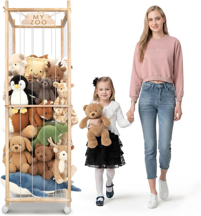 Stuffed Animal Storage Zoo with Wheels, 64" Wooden Large
