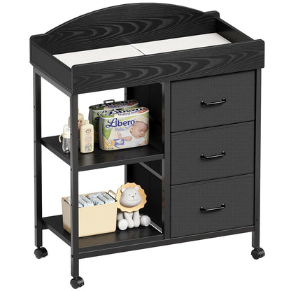 Changing Table, 3 Drawers&2 Shelves, Changing Table Dresser, Brown