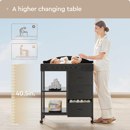 Changing Table, 3 Drawers&2 Shelves, Changing Table Dresser, Brown