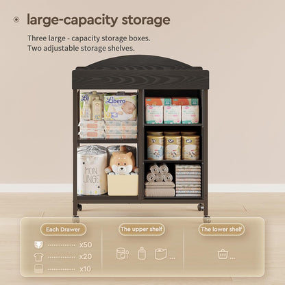 Changing Table, 3 Drawers&2 Shelves, Changing Table Dresser, Brown