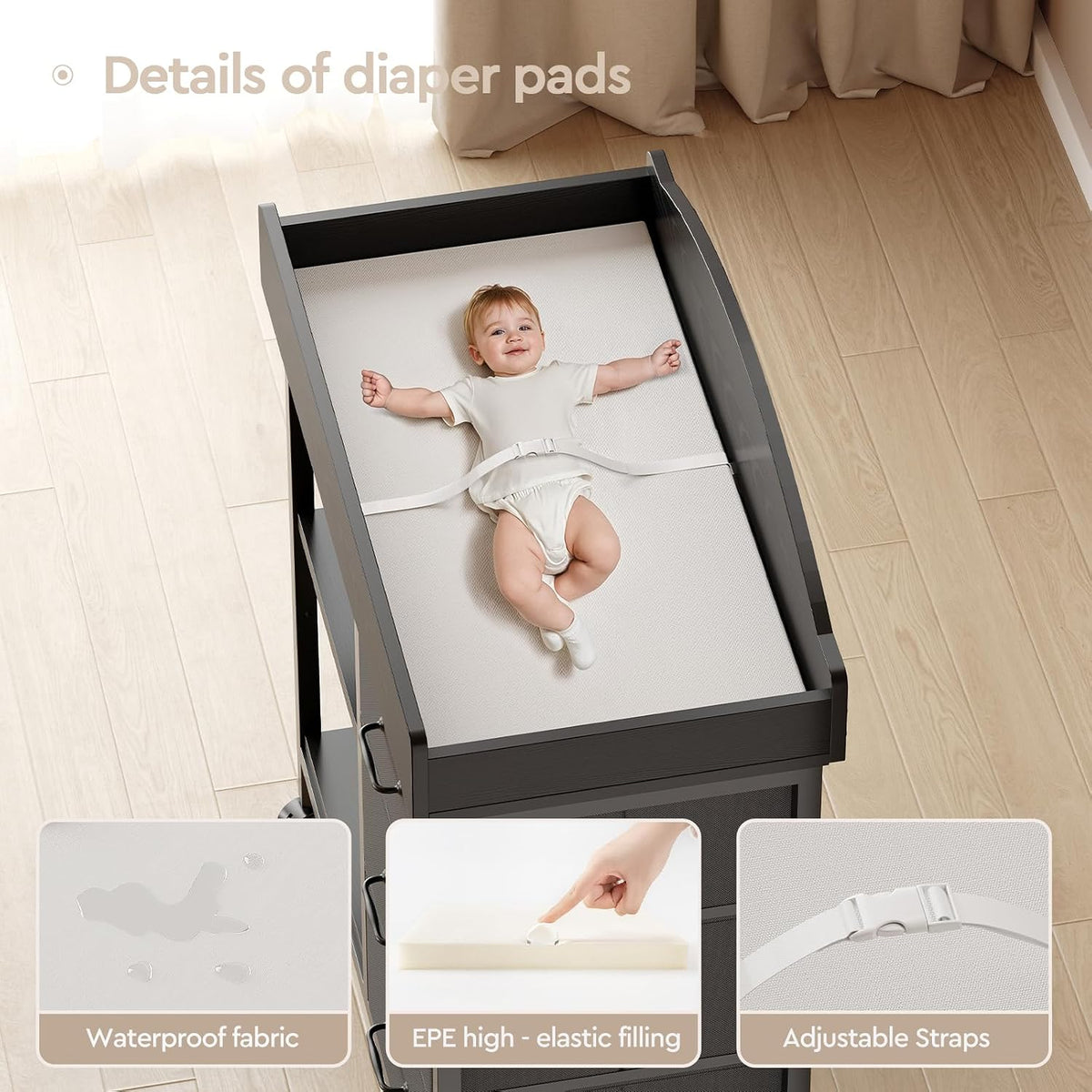 Changing Table, 3 Drawers&2 Shelves, Changing Table Dresser, Brown