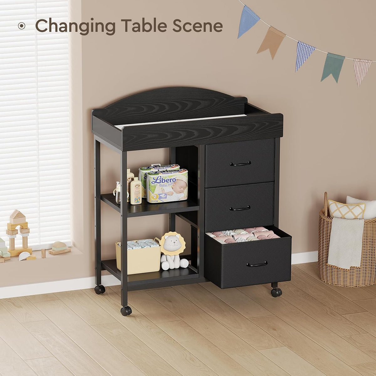 Changing Table, 3 Drawers&2 Shelves, Changing Table Dresser, Brown