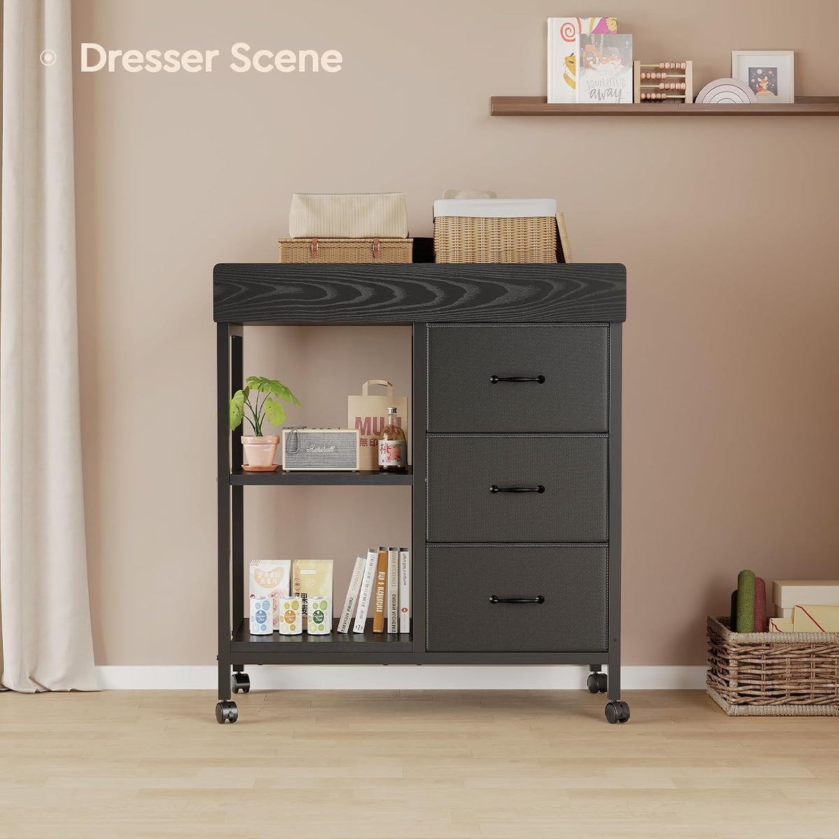 Changing Table, 3 Drawers&2 Shelves, Changing Table Dresser, Brown