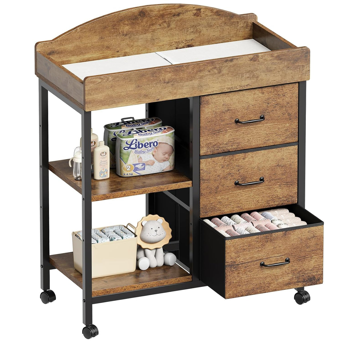 Changing Table, 3 Drawers&2 Shelves, Changing Table Dresser, Brown